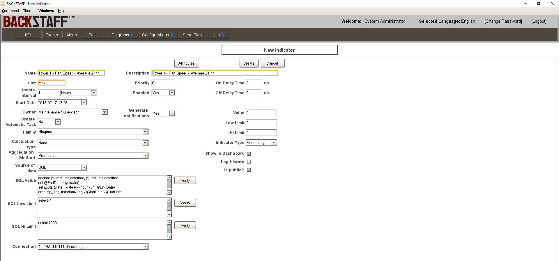 Tag Historian Indicator Configuration